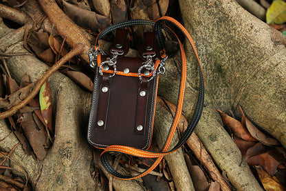 Leather Crossbody Phone Bag with Gothic Cross Hardware