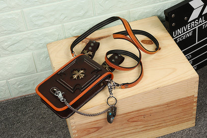 Leather Crossbody Phone Bag with Gothic Cross Hardware