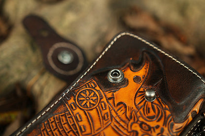 Tooled Leather Wallet for Men with Samurai Engraved