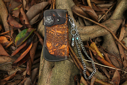 Tooled Leather Wallet for Men with Samurai Engraved