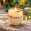 Marble Candle Cup Holder with Pedestal Base and Layered Stone