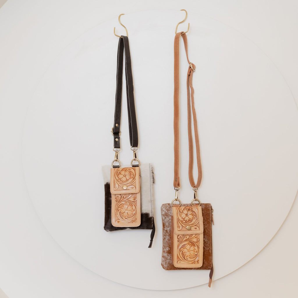 Tooled Cowhide Crossbody Purse Leather