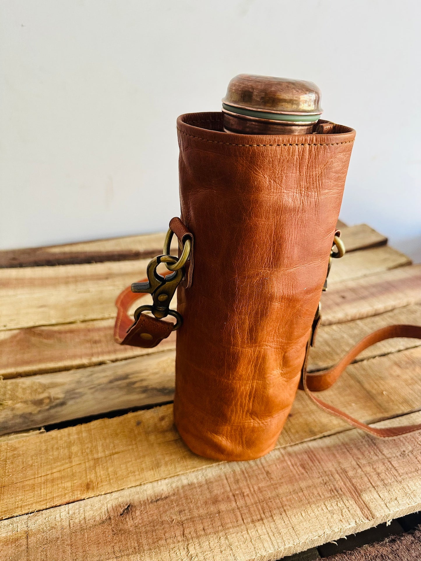 leather water bottle carrier