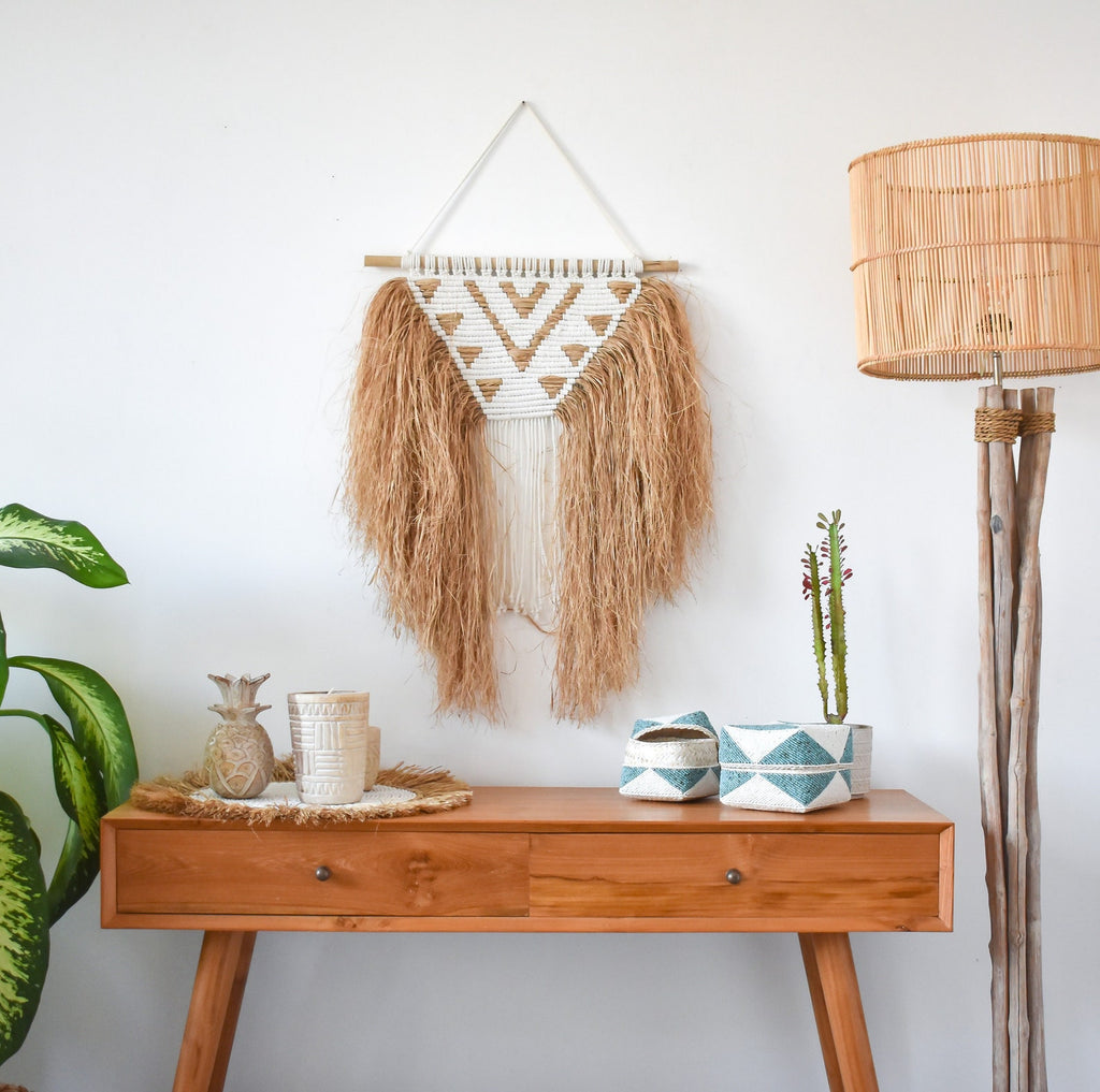 Raffia and Macrame Wall Hanging Living Room Decor