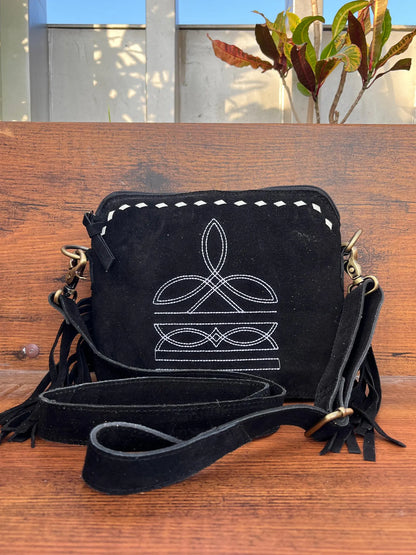 Embroided Suede Crossbody Bag