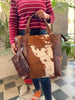 large cowhide tote bags brown white