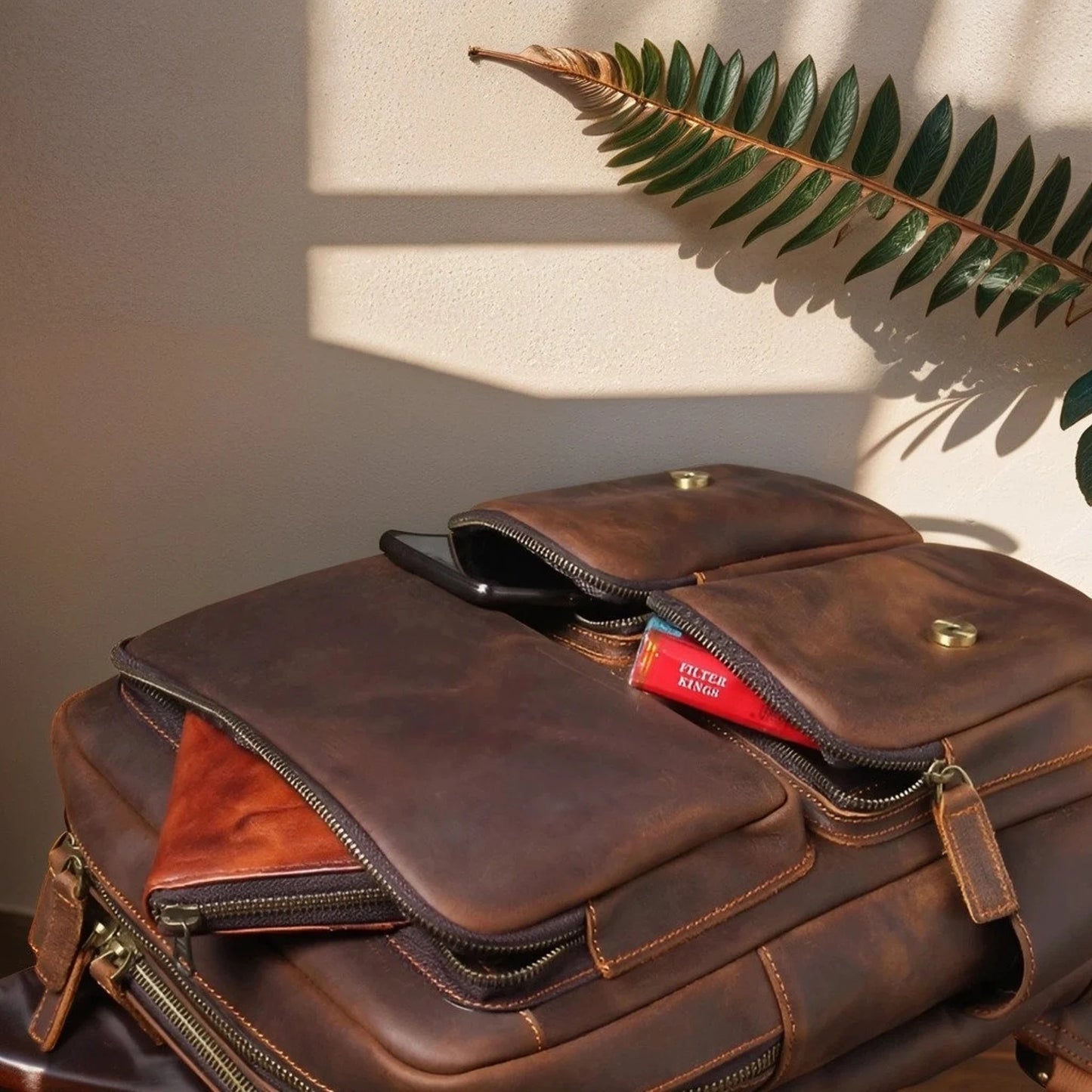 brown leather backpack men