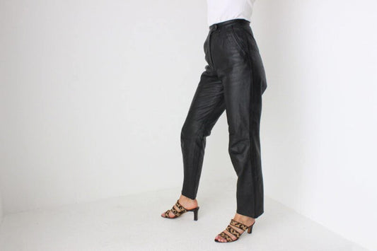 Genuine Leather Women High Waist Pants