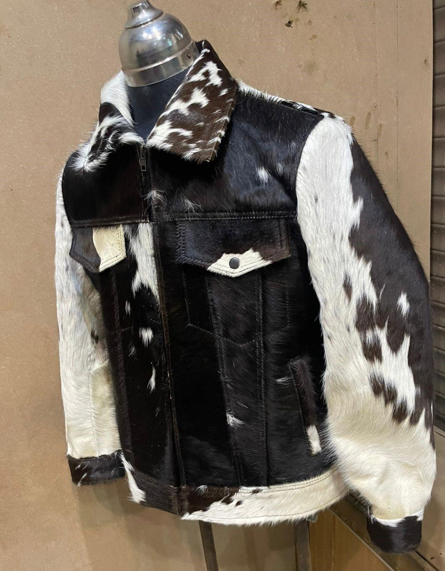 Cow Skin Jacket Hair On Hide Black White