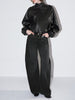 Women Leather Oversized Jacket Retro Stand Collar Motorcycle Coat