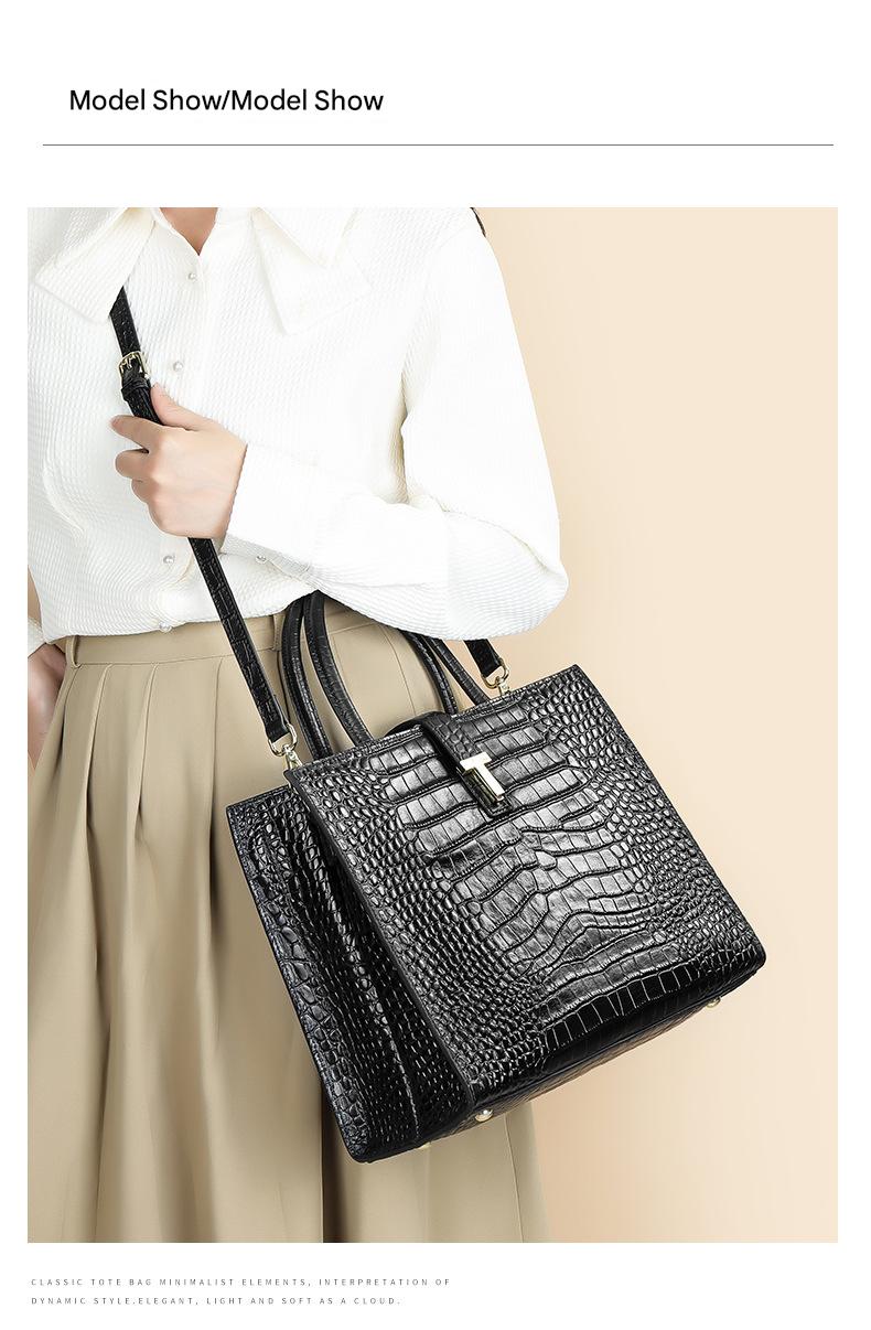 Black Crocodile Print Leather Shoulder Bag Crossbody