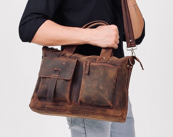 Genuine leather laptop messenger bag