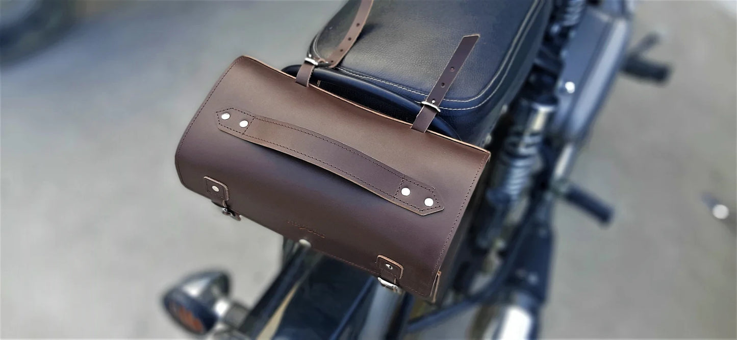 motorcycle genuine leather tool saddle bag