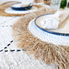 Natural Raffia fringed white placemat