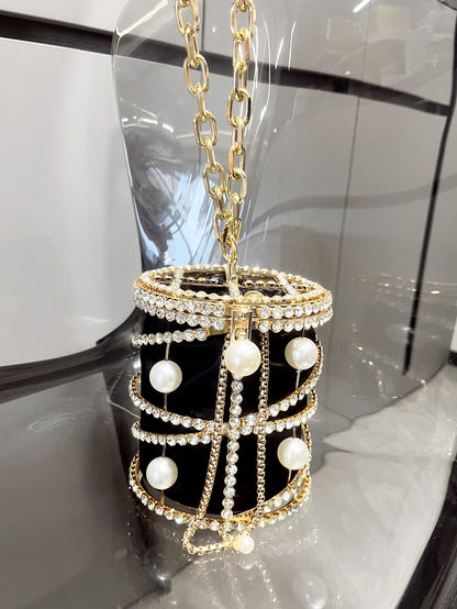 Women's Cage Evening Bag with Rhinestone Chain