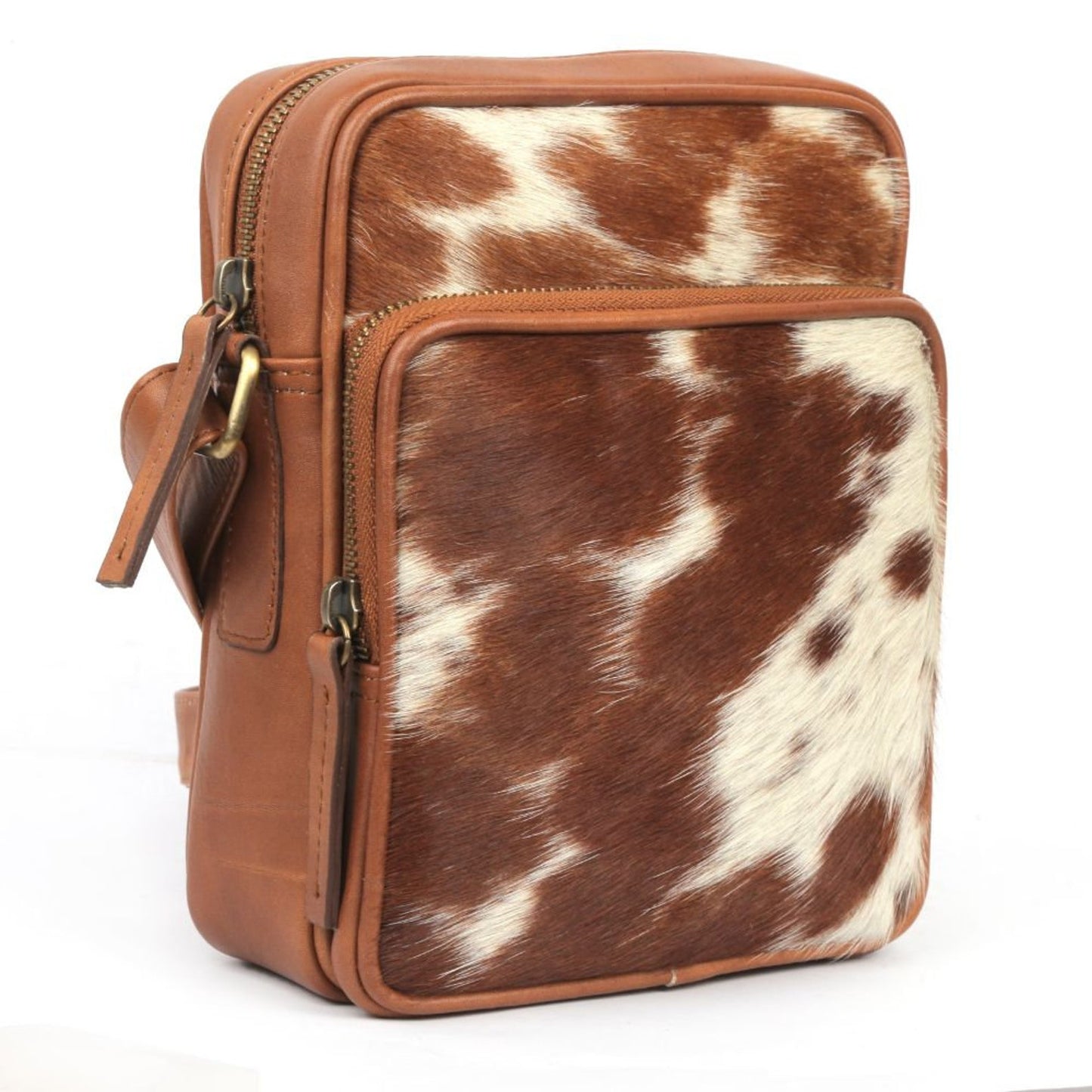 Natural Brown White Cowhide Crossbody Bag