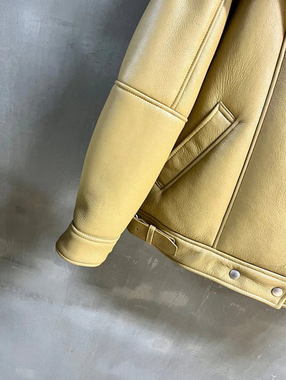 Women Shearling Leather Jacket Real Wool Lining