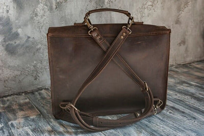 Men leather briefcase bag backpack