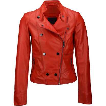 Women's Slim Fit Double Breasted Leather Biker Jacket