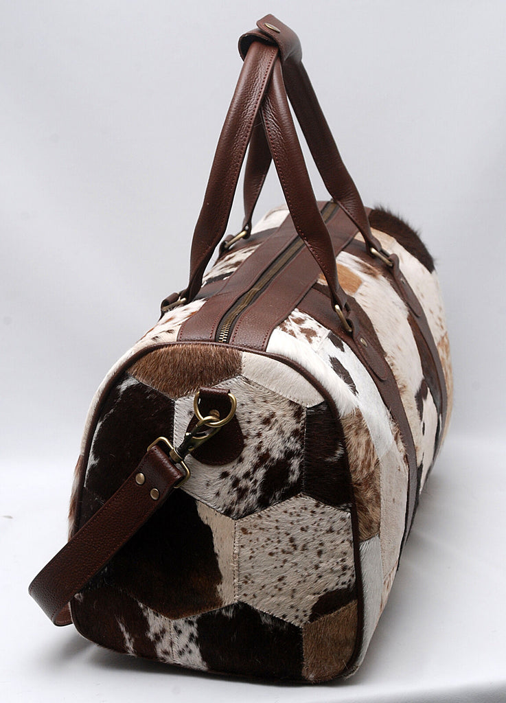 Patchwork Cowhide Duffle Overnight Bag