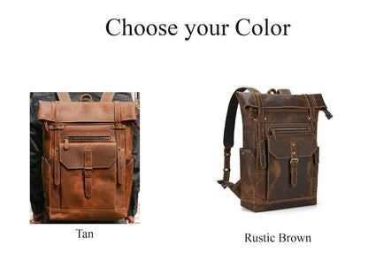 Genuine Leather Roll Top Backpack