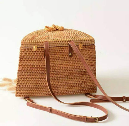 Rattan Backpack Traditional Bali Handwoven Straw Bag