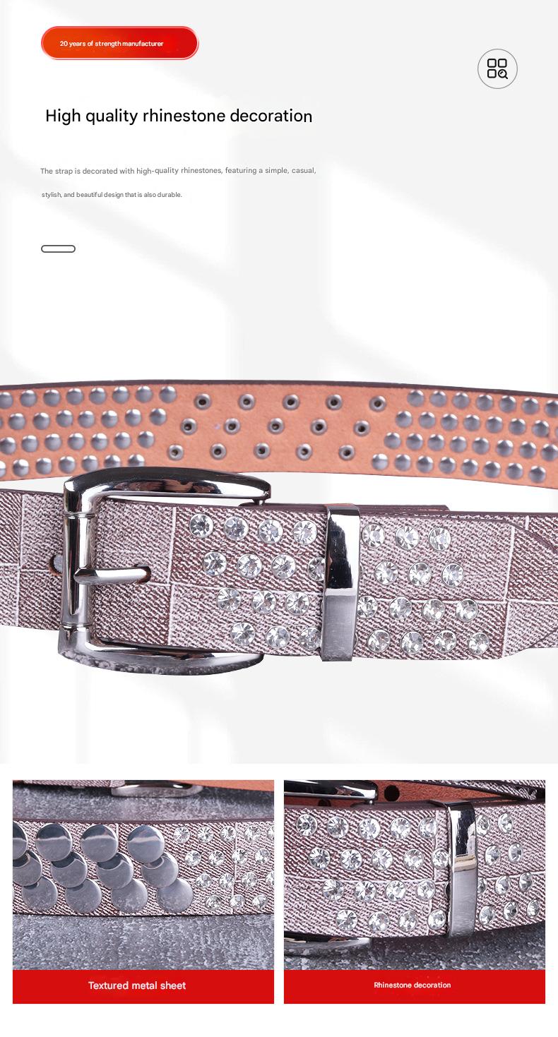 Women punk rhinestone stud faux leather belt