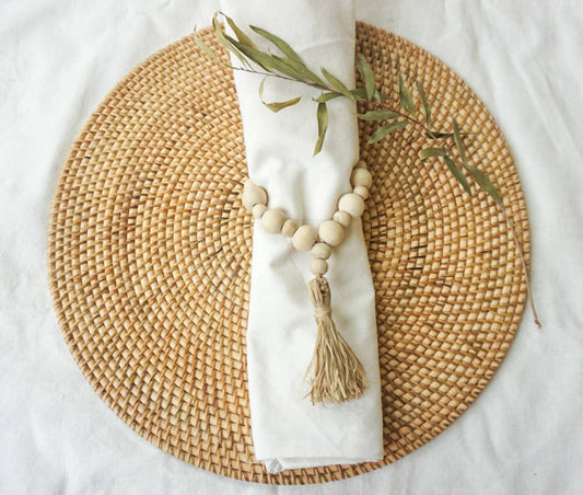 Farm house wooden bead napkin ring holder