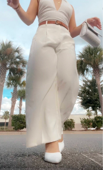 Women's White Wide-Leg Trousers