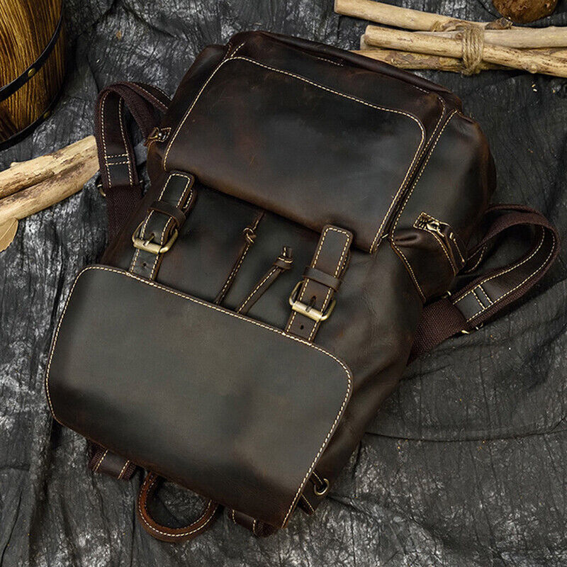 Retro Leather Backpack Laptop