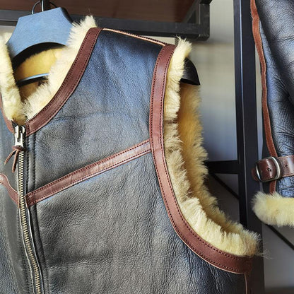 Men Shearling Vest with hide Pockets Merino Sheepskin