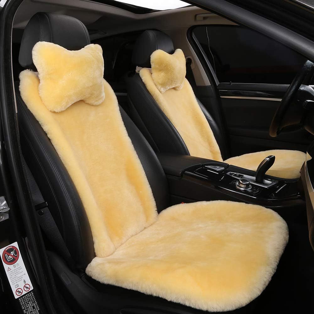 Genuine Sheepskin Car Seat Cover with Detachable Backrest and Headrest