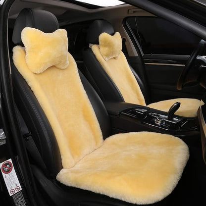 Genuine Sheepskin Car Seat Cover with Detachable Backrest and Headrest