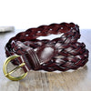 Slim Brown Braided Leather Waist Belt with Gold Buckle