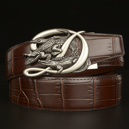 Men’s Leather Belt with Intertwined Crocodile Buckle