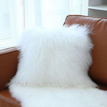 Genuine Sheepskin Pillow Cover with Curly Wool for Sofa Decor