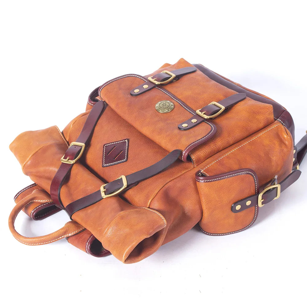 Genuine Leather Backpack Men Women Office Laptop Rucksack