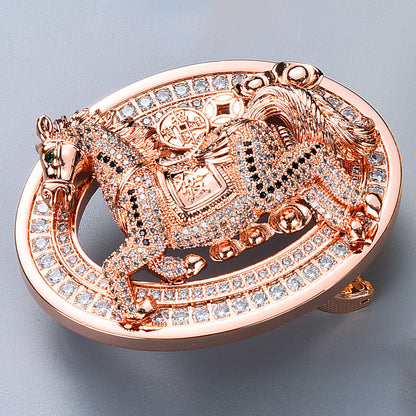 Animal Head Belt Buckle with Rhinestones and Stainless Steel Frame