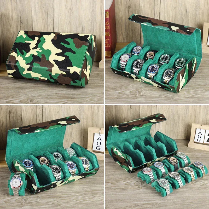 8 slot watch box for men leather travel watch case