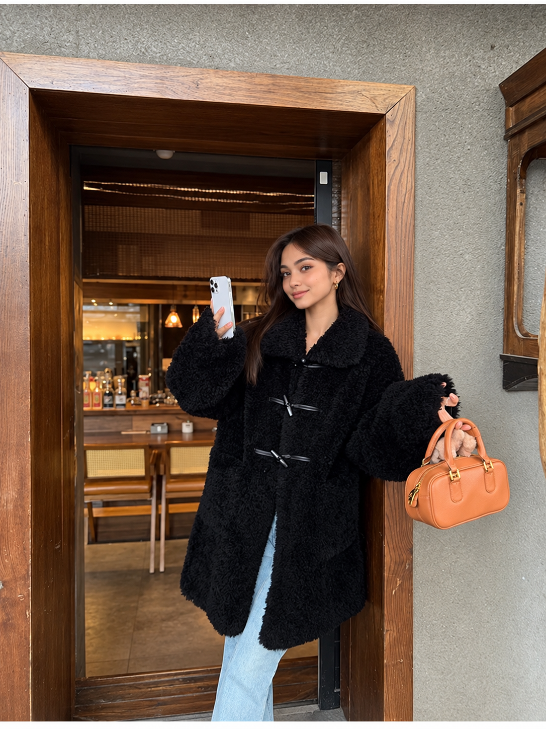 Women's Wool Coat with Toggle Buttons and Stand Collar