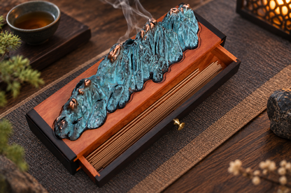 Incense Box with Mountain Landscape and Storage Drawer