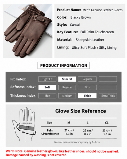 Men’s Sheepskin Leather Gloves for Warm Touchscreen Driving