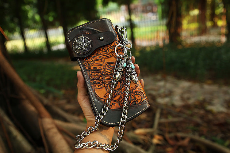 Tooled Leather Wallet for Men with Samurai Engraved