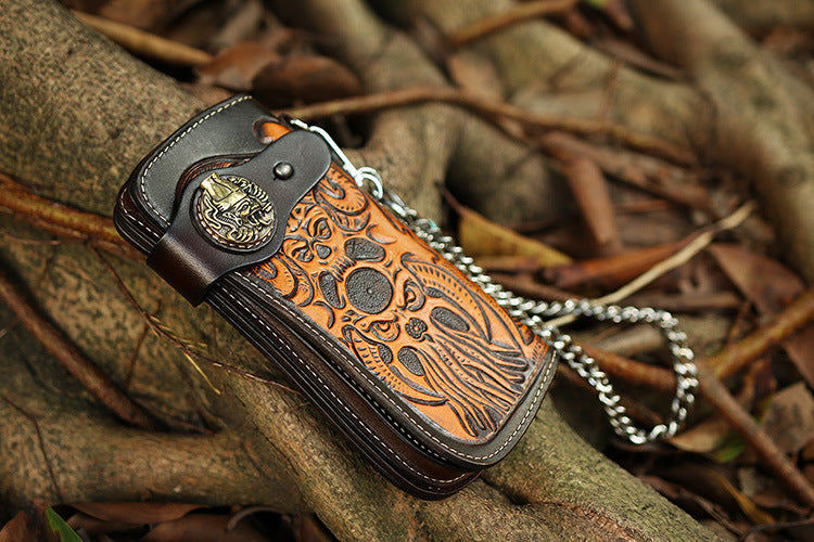 Tooled Leather Wallet for Men with Samurai Engraved