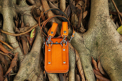 Leather Crossbody Phone Bag with Gothic Cross Hardware