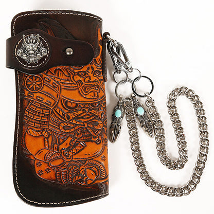 Tooled Leather Wallet for Men with Samurai Engraved