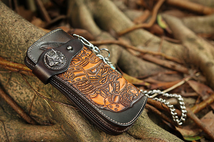 Tooled Leather Wallet for Men with Samurai Engraved