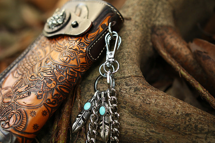 Tooled Leather Wallet for Men with Samurai Engraved