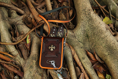 Leather Crossbody Phone Bag with Gothic Cross Hardware