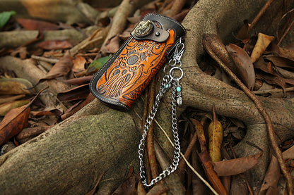 Tooled Leather Wallet for Men with Samurai Engraved